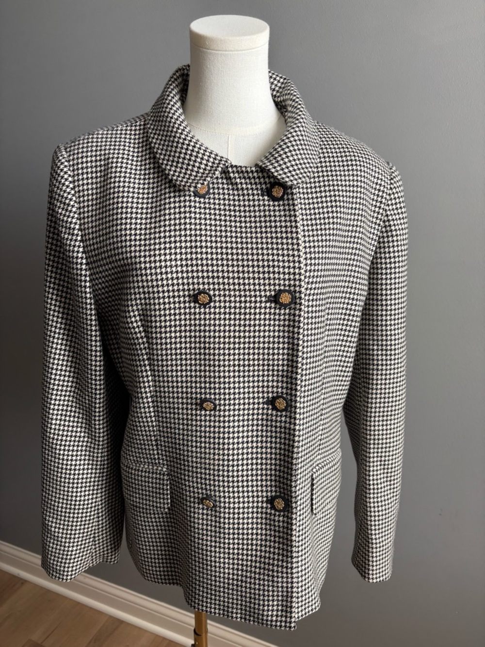 Jones New York Vintage Double Breasted Houndstooth Jacket Blazer